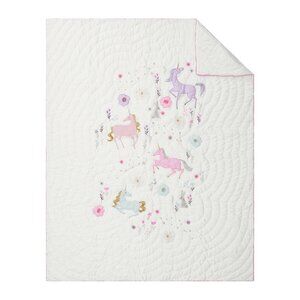Pottery Barn Mystical Unicorn Quilt Full Queen Floral Embroidered Girls Bedding